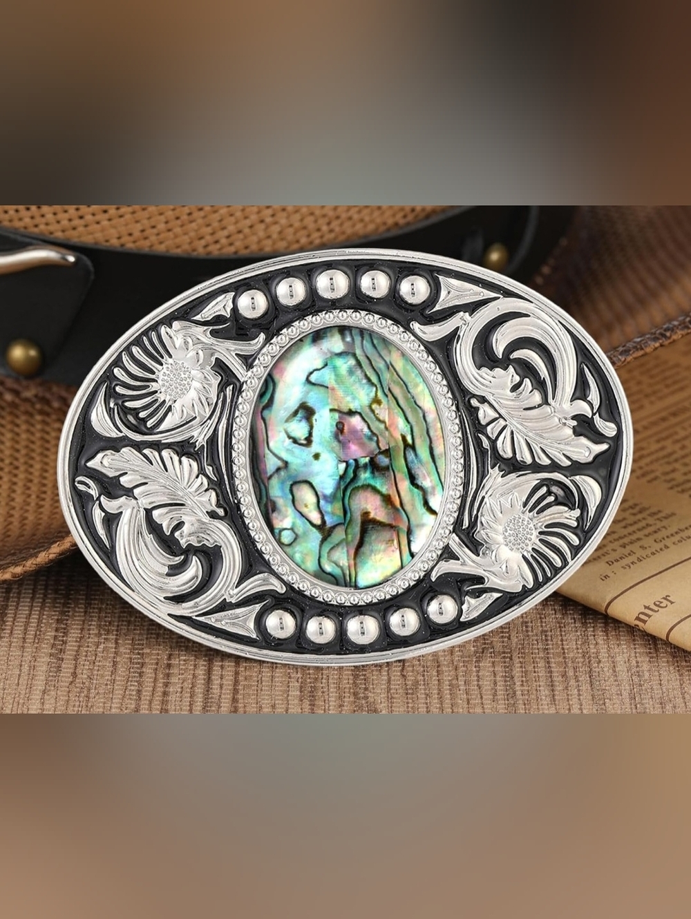 New abalone western belt buckle approximately 3.75 "